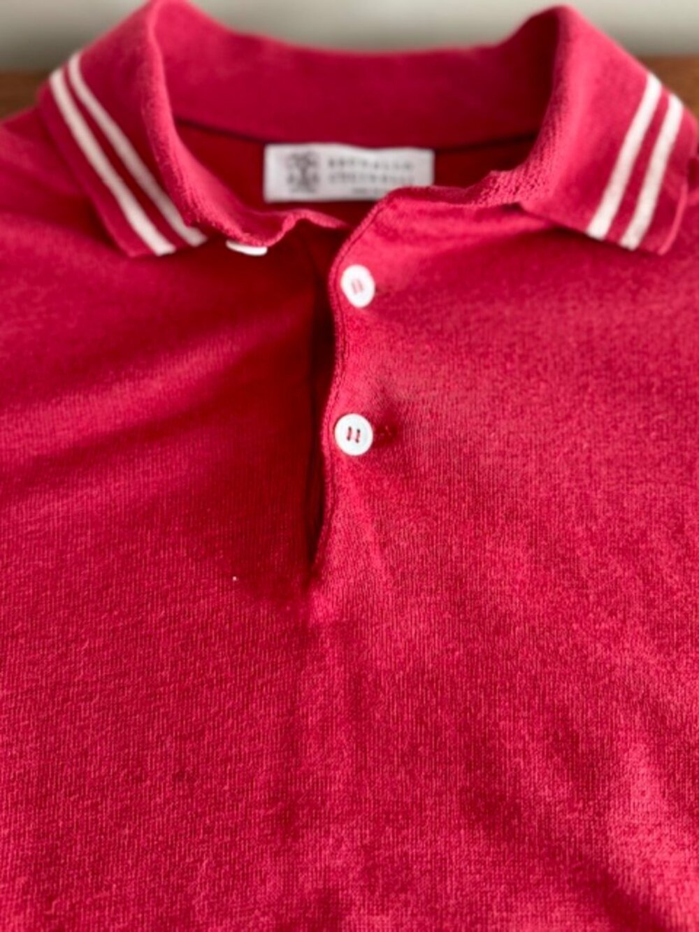 Brunello Cucinelli Linen Cotton Tide Knit Red Polo Shirt Sz EU48, Excellent